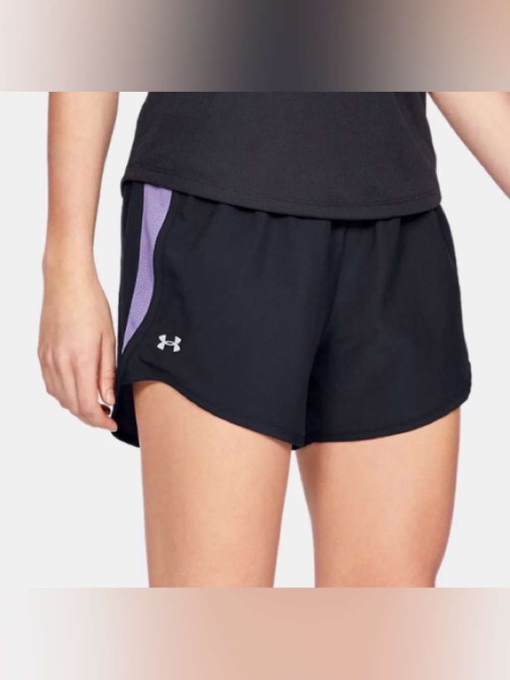 Under Armour Women’s Black Running Shorts with Purple Trim. Size S